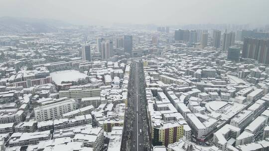 航拍 城市 住宅楼 冬天 雪景