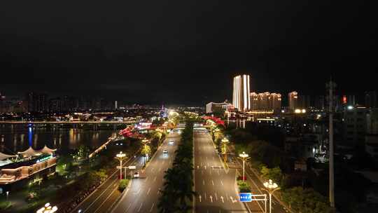 夜晚城市道路航拍晚上马路交通车流公路夜景