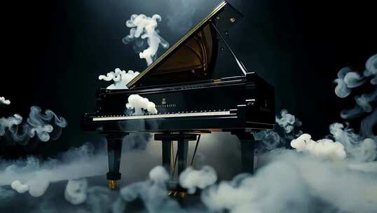 带烟雾特效的黑色钢琴