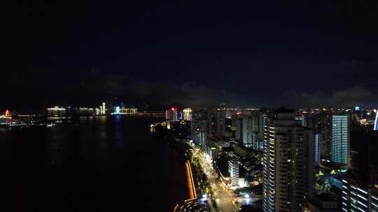 浙江温州城市夜景灯光航拍