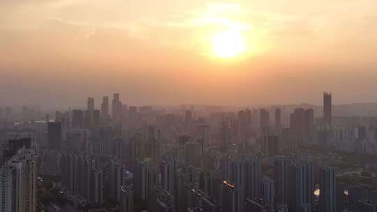 福州日落航拍夕阳城市建筑风光早晨日出阳光