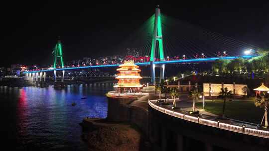 湖北省巴东县长江大桥 夜景 高精度 航拍