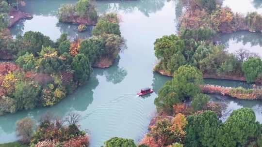 杭州秋天 西溪湿地 手摇船 湿地博物馆