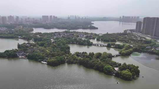 湖北黄冈遗爱湖公园幽兰芳径景区航拍