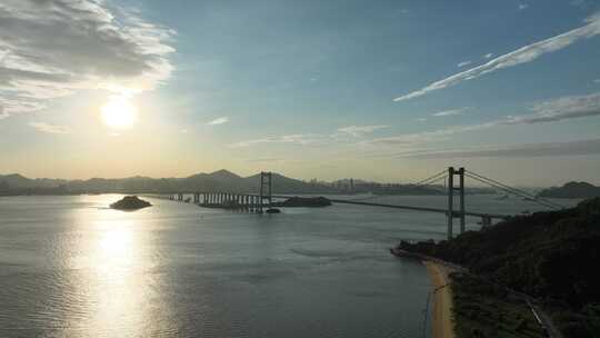 东莞虎门大桥日落夕阳航拍珠江黄昏河流风景