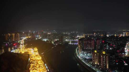 航拍四川达州城市夜景灯光