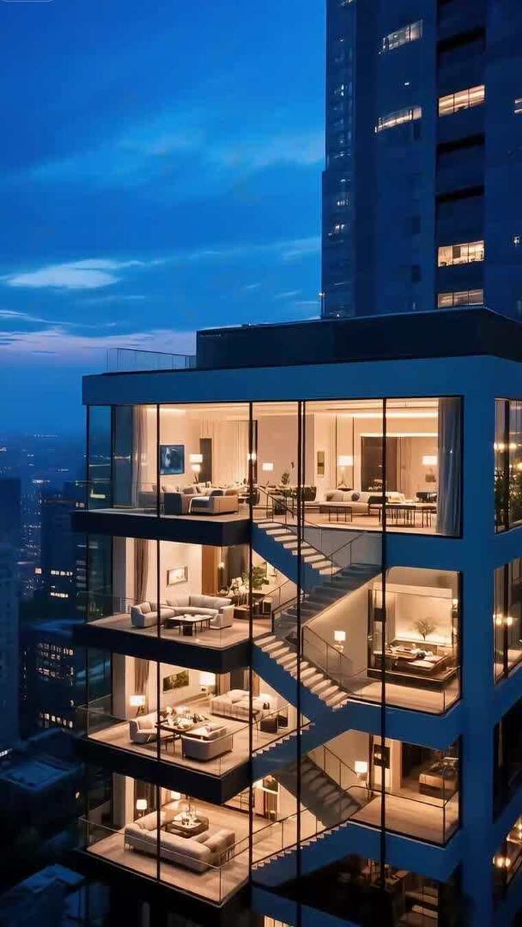 高层现代风格别墅夜景