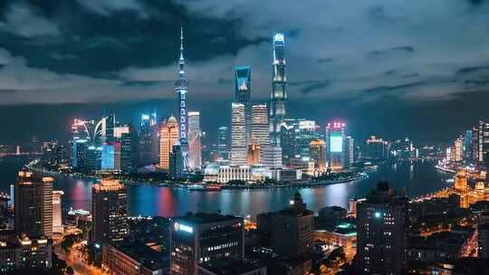 上海陆家嘴城市夜景俯瞰