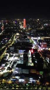 竖版航拍山东济南城市夜景老城区夜景