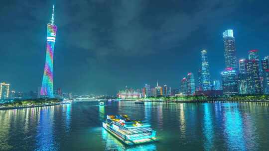 广州塔及珠江新城摩天大楼夜景灯光秀