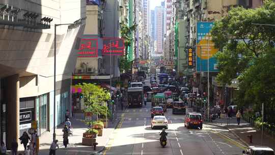 香港街道交通路况道路车流城市道路人群人流