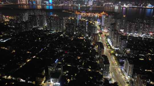 温州市鹿城区江心屿公园夜景航拍延时夜晚浙