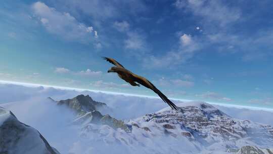 一只雄鹰飞越雪山视频素材模板下载