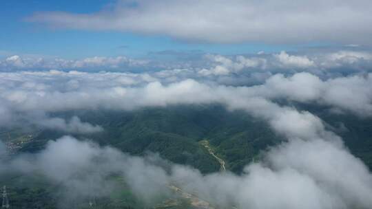 航拍中国东北大地群山与云朵