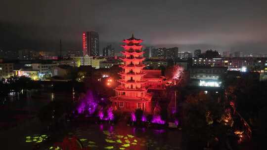 甘肃张掖木塔寺夜景灯光航拍