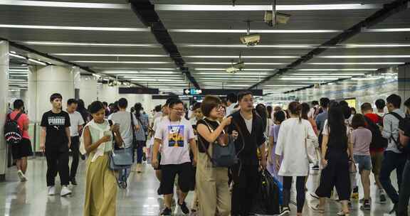 上海城市地铁人流4k延时