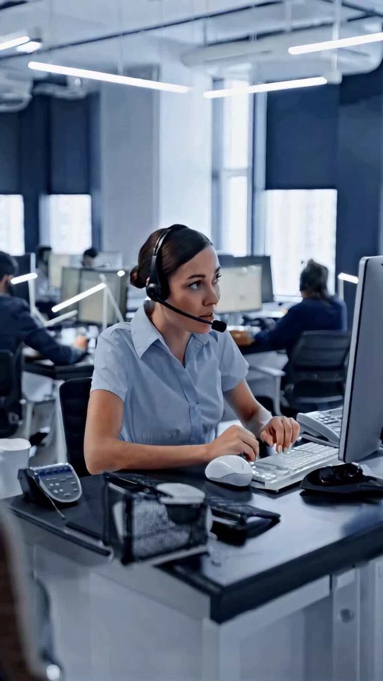 办公室女客服使用电脑工作