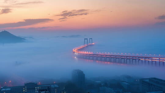大连,星海湾跨海大桥,平流雾,星海湾
