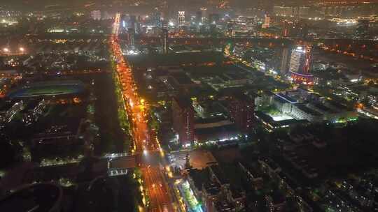 杭州钱塘新区下沙文泽路夜晚夜景车流延时素