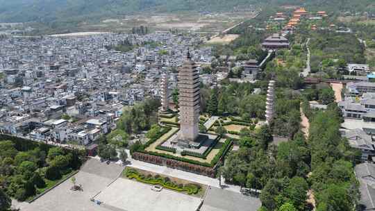 大理崇圣寺三塔景区航拍视频素材模板下载