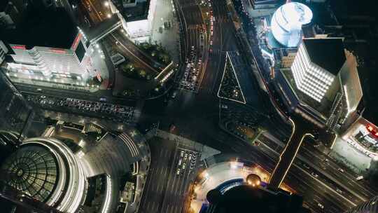 4K航拍上海徐家汇路口繁忙夜景交通视频素材模板下载