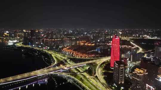 江西南昌城市立交桥夜景交通航拍