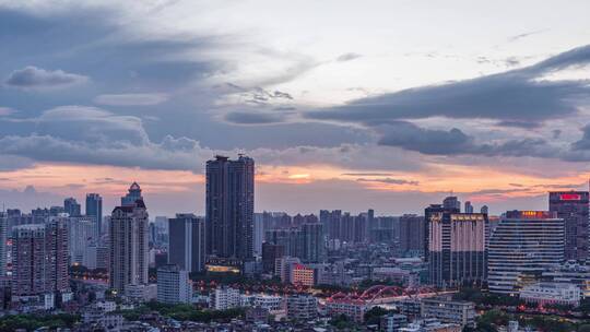 广州城市建筑群与夕阳晚霞彩云延时风光