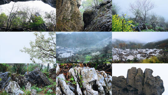 4K婺源石城山村 春雨中的晨雾家园高清在线视频素材下载