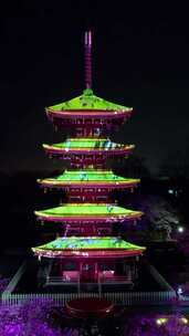 竖屏合集-武汉市东湖樱花园五重塔夜景航拍