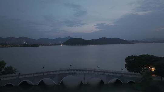 黄石 傍晚 黑夜 晚上 城市 航拍 灯光 湖景