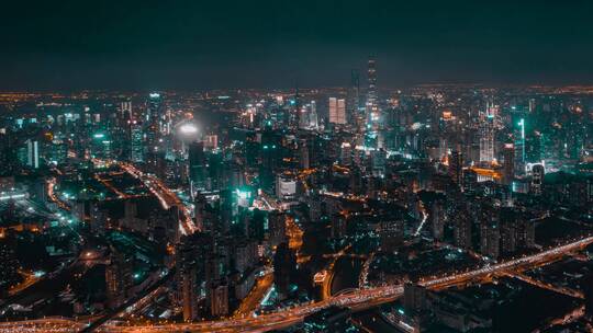 上海_上海CBD全景_亮灯仪式_夜景航拍延时4K