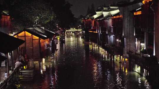 航拍城市夜景灯光璀璨的繁华景象乌镇夜景