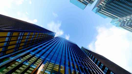 城市CBD高端写字楼和蓝天白云延时
