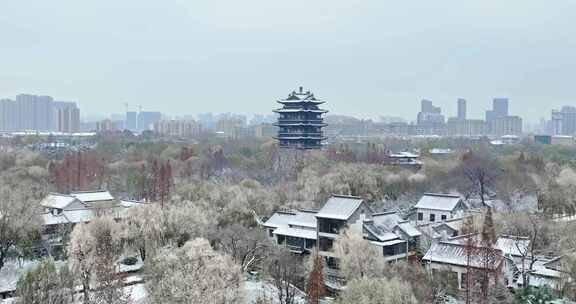 济南大明湖公园雪景航拍        荐