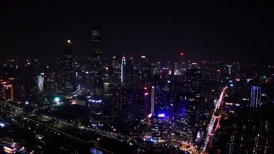 广州繁华城市夜景CBD航拍4K