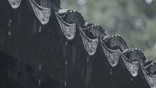 古建筑屋檐下雨 意境水滴 视频素材模板下载