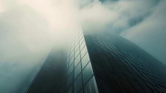 云雾缭绕商业高楼云层