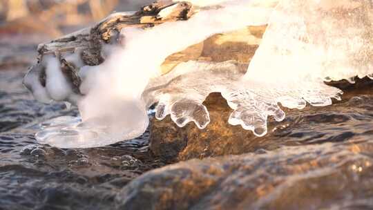 冰融 冬天 初春 水面 河流 溪流 冰雪融化