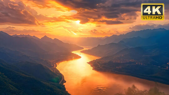 黄昏落日夕阳长江三峡河流山川大自然