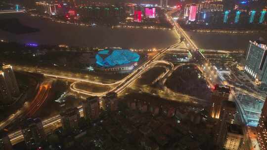 辽宁 沈阳 城市 夜景 灯光 车流 航拍