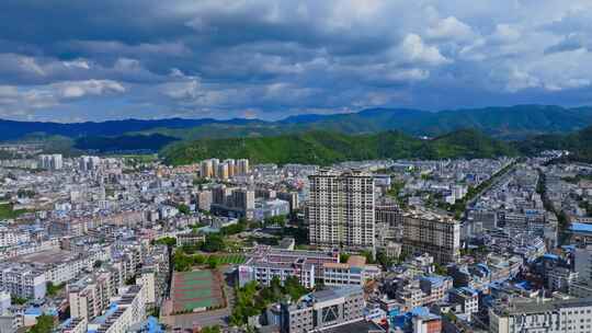 云南省楚雄州大姚县城市街道建筑全貌航拍