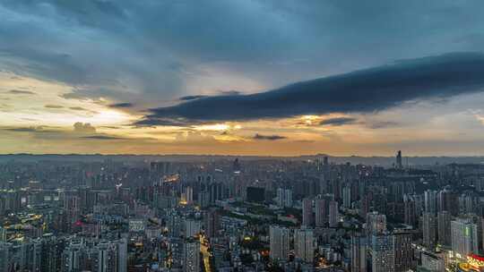 重庆城市日出日落夜景航拍延时