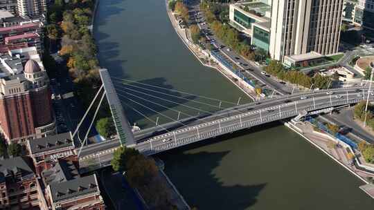 天津海河风景线金汇桥城市风光航拍