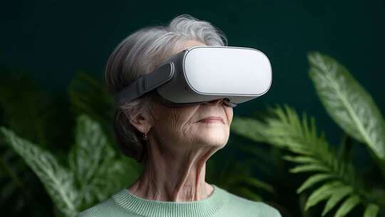 老人在虚拟现实中体验科技未来