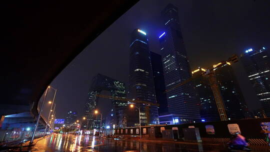 夜景国贸大雨闪电