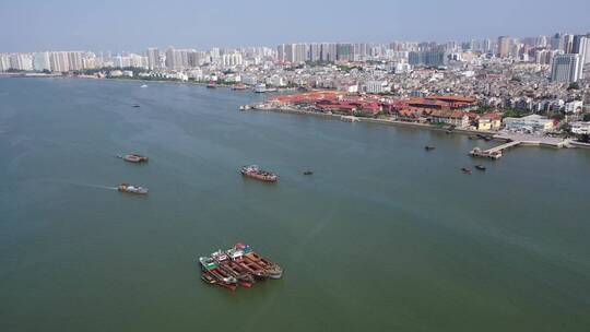 广西北海北部湾外沙岛海港渔港船舶渔业航拍