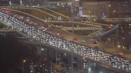 北京国贸夜景车流 都市夜景