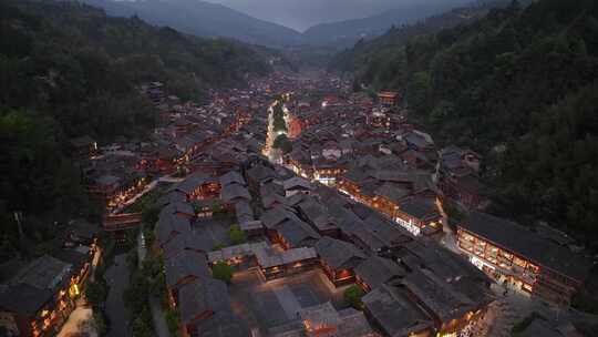 贵州黔东南肇兴侗寨古村落航拍夜景建筑风光