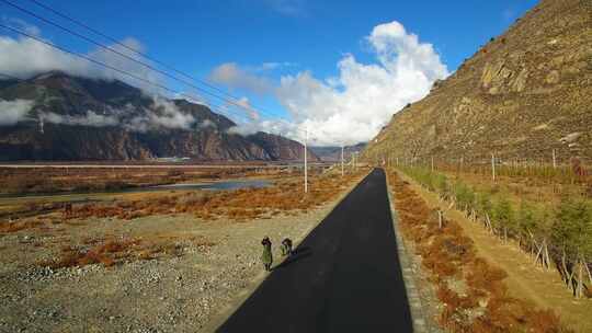 航拍西藏林芝雅尼湿地尼洋河大地河流公路视频素材模板下载