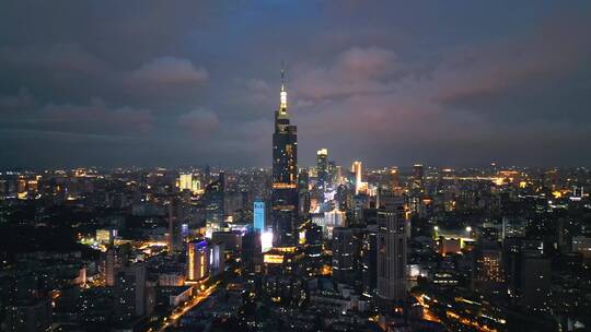 南京市紫峰大厦城市环境夜景航拍